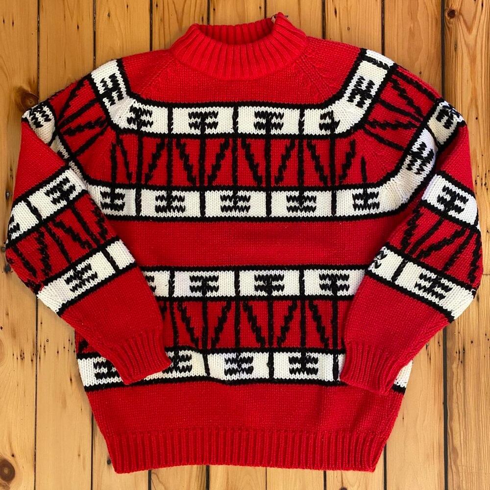 Vintage 1970s Montgomery Ward Sweater Red and White Size S/M
